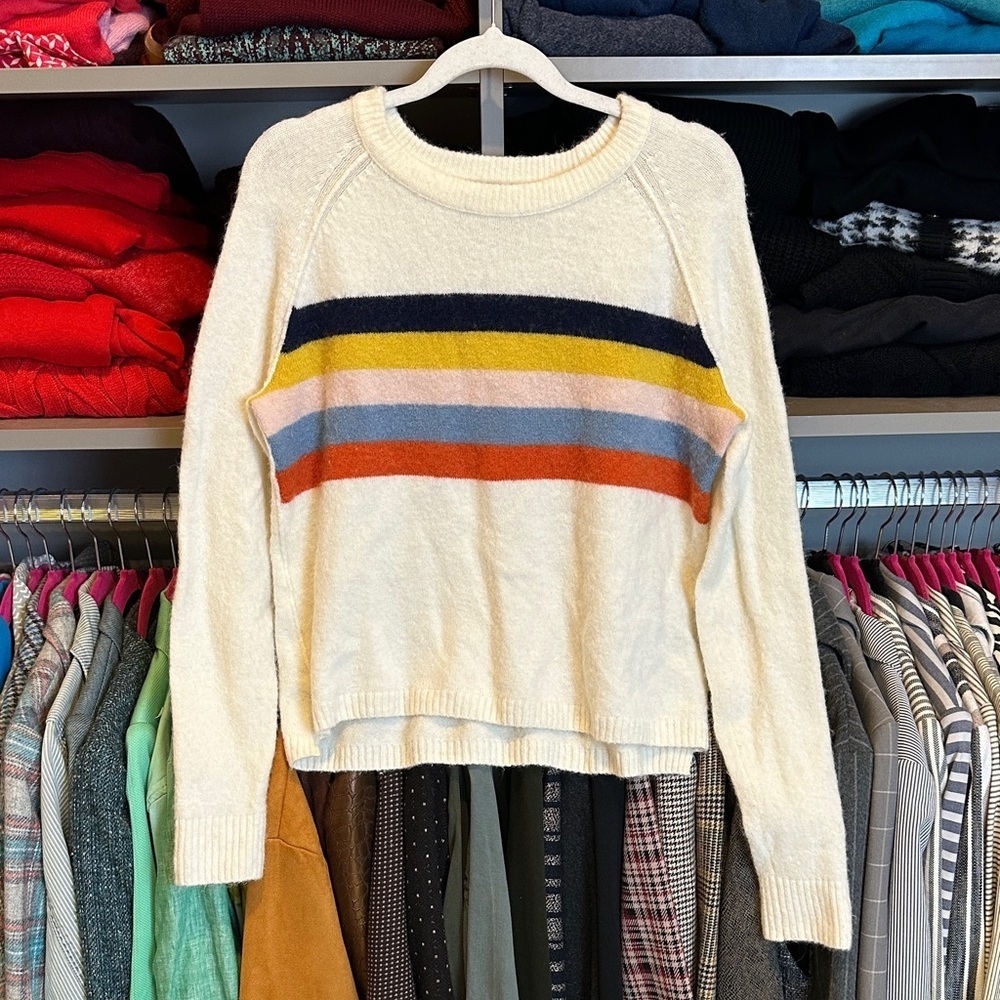 Madewell ivory multicolored striped long sleeve crew neck sweater size XXS
